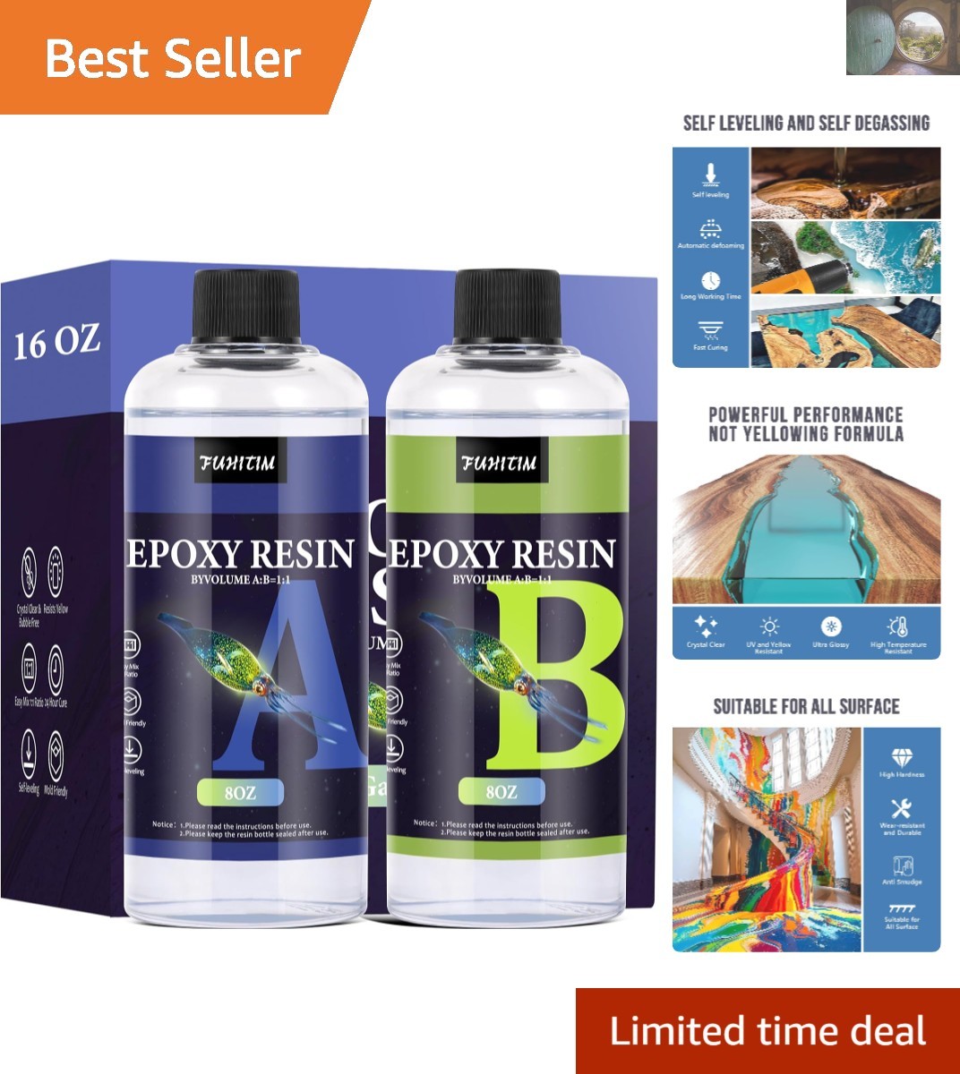 16OZ Crystal Clear Epoxy Resin Kit for DIY Crafts and Art