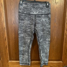 Lululemon Wunder Under High Rise Crop Leggings Black White Speckled Size 8 21"