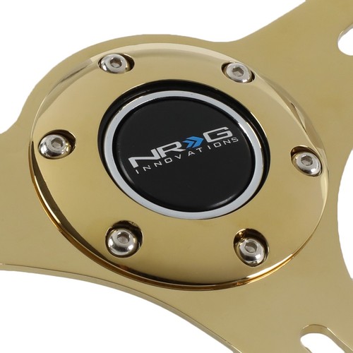 NRG 350MM WHITE WOOD GRAIN GRIP CHROME GOLD 3-SPOKE STEERING WHEEL W/HORN BUTTON - Picture 2 of 5