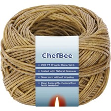 200 FT Organic Hemp Wick, Well Coated Natural Beeswax for Hemp Wick Lighter or