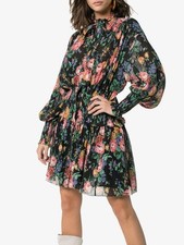 Zimmermann Black Rose Floral Crinkle Effect Mini Dress XS-M