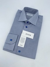 Eton Dress Shirt Mens M 15 1/2 - 39 White Blue Micro Textured Slim Fit Business