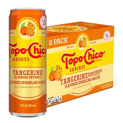Topo Chico Sabores Tangerine with Ginger Extract 12oz 8pk 12 Fl Oz (Pack of 8) 