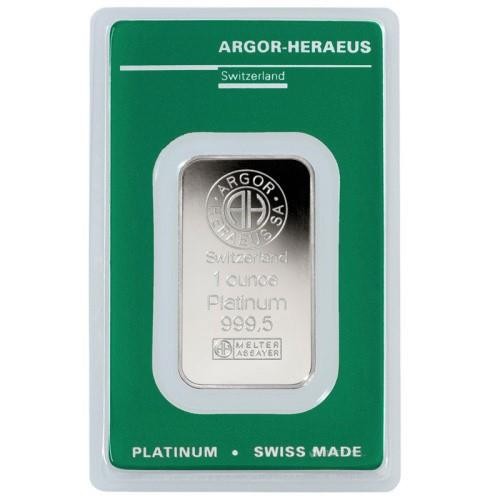 1 oz Platinum Bar - Argor Heraeus Sealed in Assay Card .9995 Platinum #A449