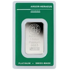 1 oz Platinum Bar - Argor Heraeus Sealed in Assay Card .9995 Platinum #A449