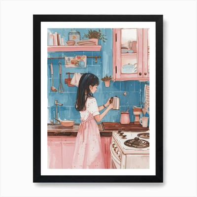 Girl Putting The Kettle On Lo Fi Ka Framed Wall Art Poster Canvas Print Picture