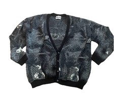 Megalos Men’s Vintage Cardigan Sweater Textured Abstract Black Gray 2X T NEW