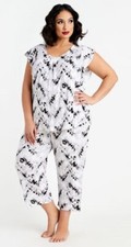 New Ellen Tracy Black/Gray SOFT 2 Piece Marble Top  Capri Pants Pajama Set 3X