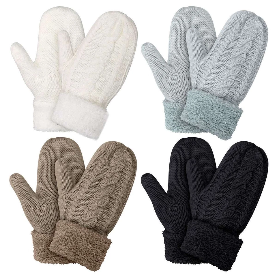 Womens Ladies Knitted Soft Insulated Extra Warm Winter Mittens Gloves Thick - Image 3 of 4