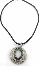 New Lia Sophia "Fuse"/"Merge" Round Embossed Foiled Design Silver Tone Necklace