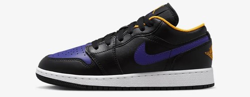 NEW Air Jordan 1 Low Black/Dark Concord-Taxi 553560-075 (GS) Size 4Y/WMNS 5.5 - Picture 2 of 4