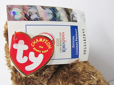 Ty Beanie Baby Spain FIFA World Cup 2002 Champion Bear, PRISTINE