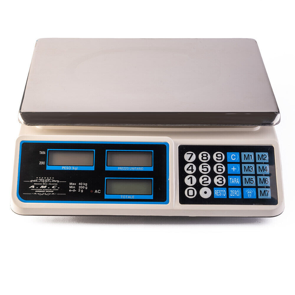 Bilancia elettronica digitale da banco professionale 40kg divisione 2g 7 memorie