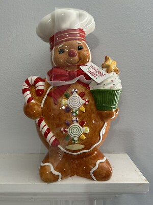 Peppermint Square Christopher Radko Gingerbread Man Christmas Cookie Canister