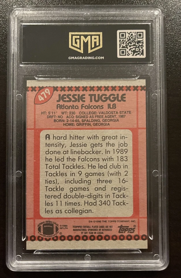 1990 Topps #479 Jessie Tuggle RC Rookie Atlanta Falcons Mint Graded GMA 9 - Image 2 of 2