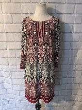 Laundry by Design Dress Sz 6 3/4 Sleeve Career Work Bell Sleeve V Neck Pink Red