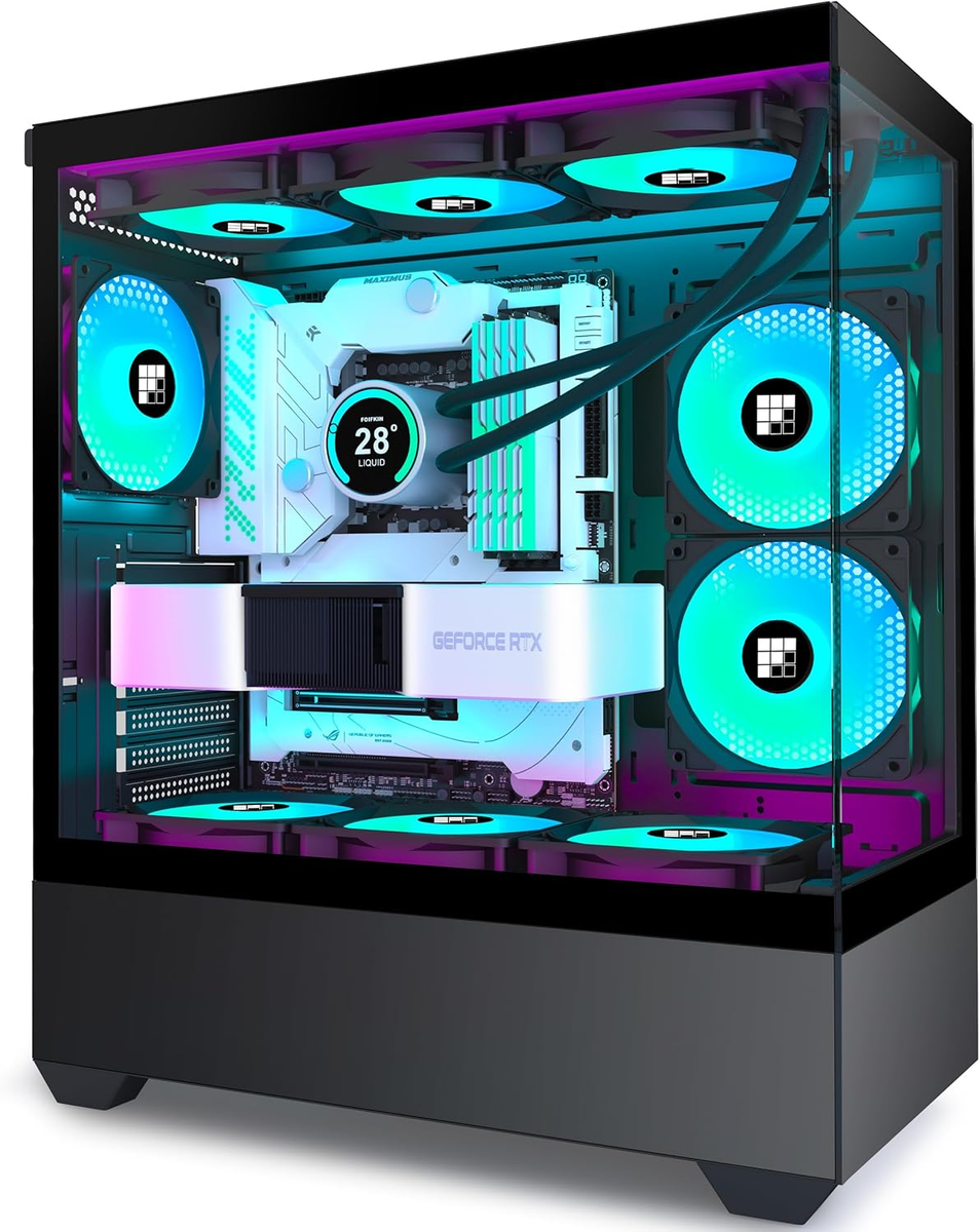 BASERANGE / TOWER TOP / Sサイズ Mid-Tower Gaming PC Case with 5 PWM ARGB Fans - F1 Black Edition