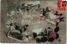 Old postcard Ste-SAVINE - souvenir, flowers, collage (179470)