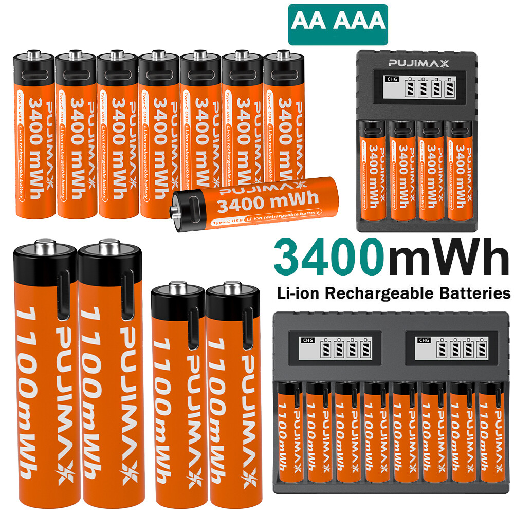 AAA Batteries 1.5V AA Rechargeable Lithium Batteries 1100mWh 3500mWH Charger Lot-image