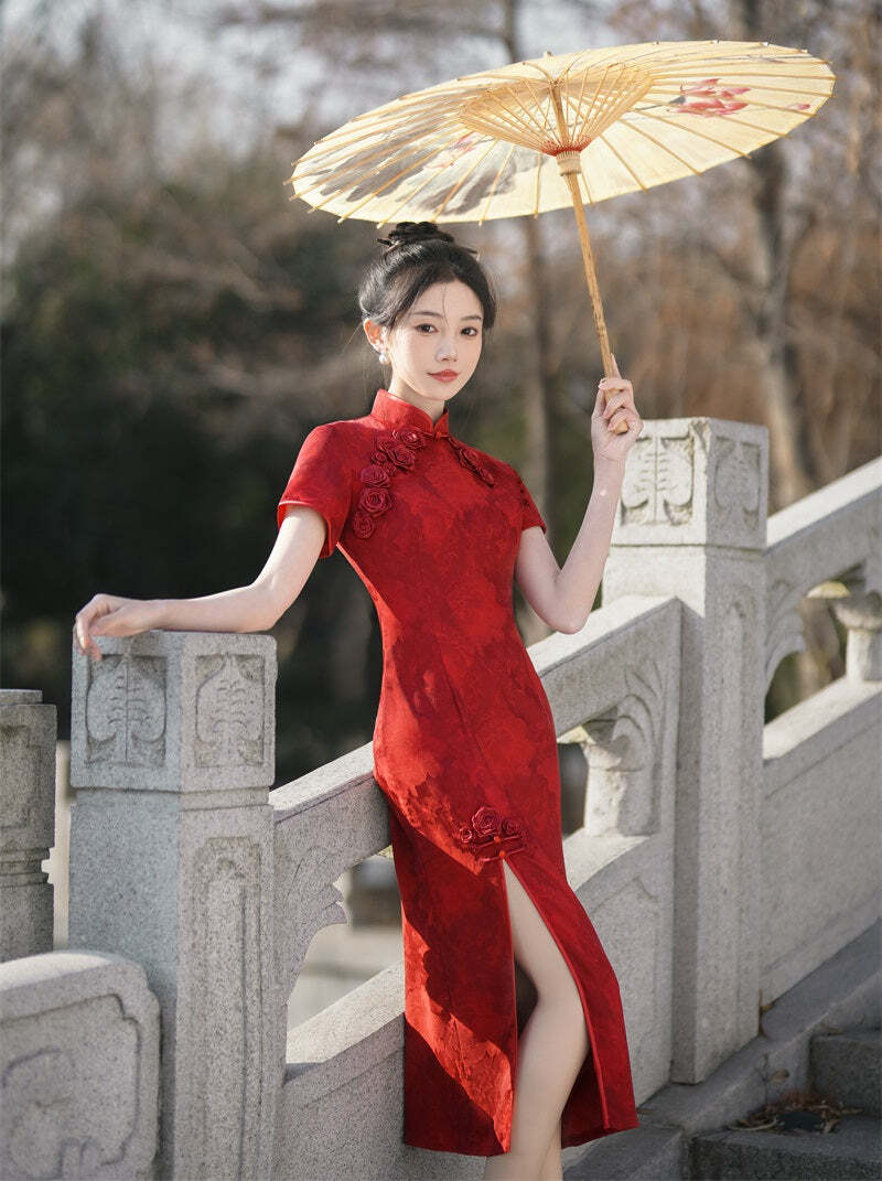 Red Modern Qipao Rosy