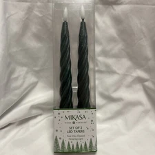 Mikasa Set of 2 Dark Green LED Tapers Candle Flickering Flame