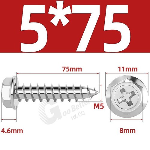 Flanged Self Tapping Screws Stainless Steel Hexagon Hex Head Tappers M3 M4 - M10 - Picture 44 of 89
