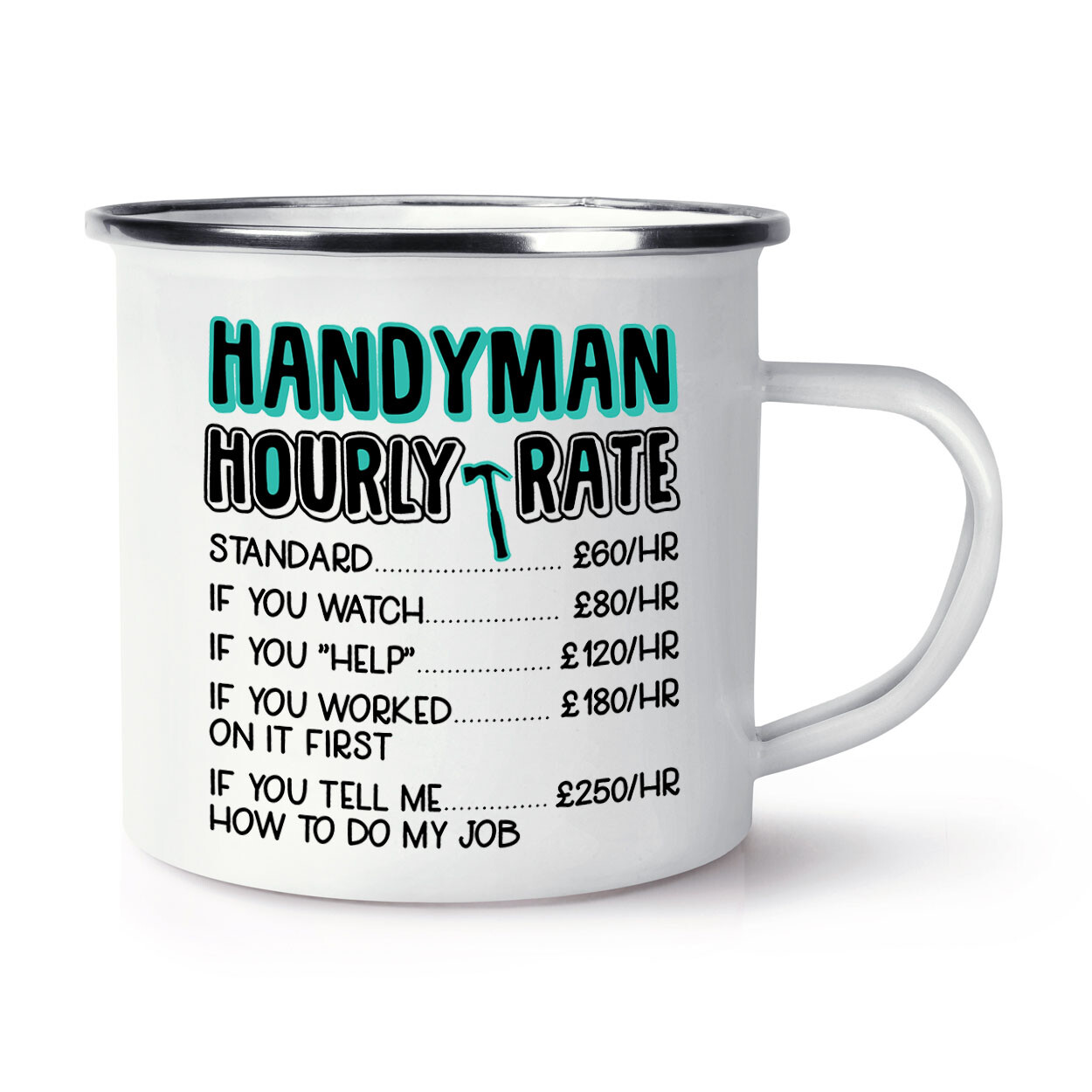 Handyman Hourly Rate Enamel Mug Cup Funny Joke Sarcastic Awesome World's Best