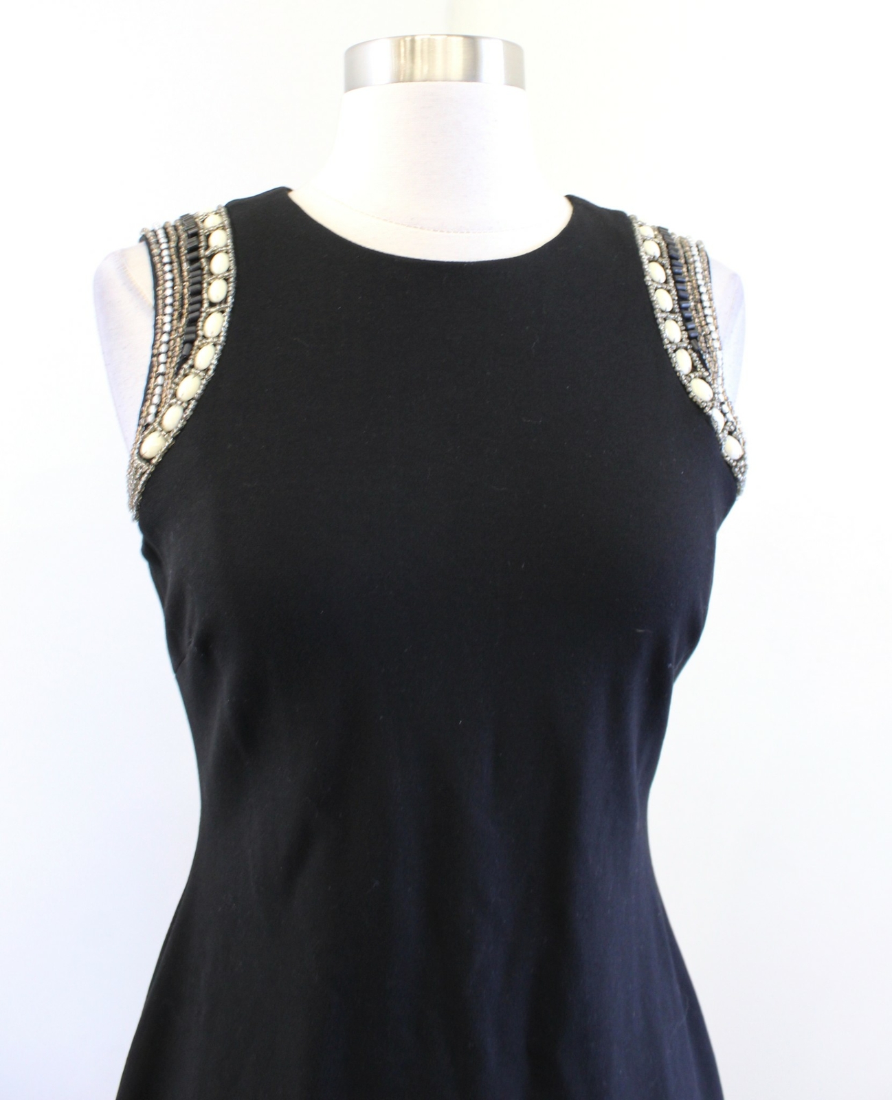 Cache Solid Black Knit Beaded Embellished Trim Sh… - image 2