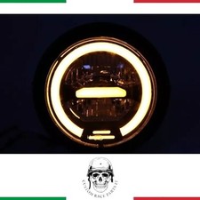🇮🇹 FARO FULL LED ANGEL EYES GIALLO TONDO MOTO SCRAMBLER CHOPPERS  CAFE RACER