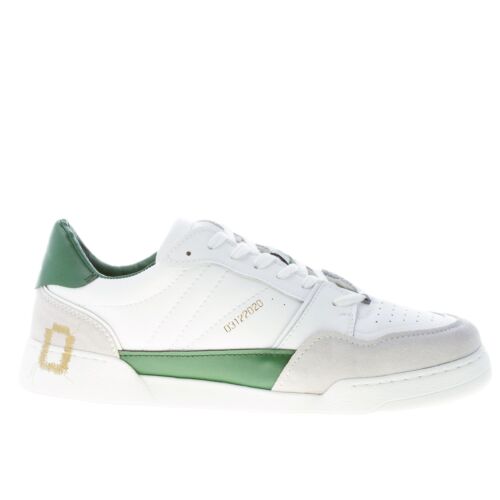 MONO WAY Zapatos Hombre Blanco Suave Cuero Napa Zapatillas Suerte con Verde - Imagen 1 de 7