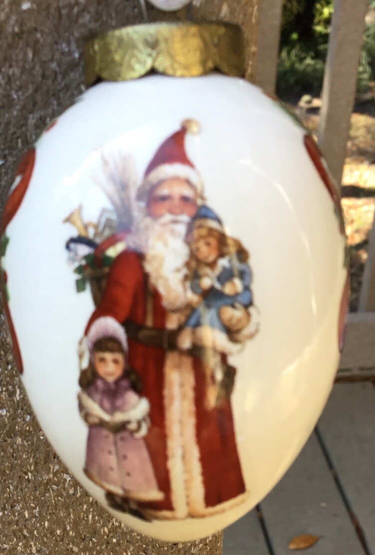 Vintage Porcelain Santa Egg Lady Christmas Ornament 2.75 Inch