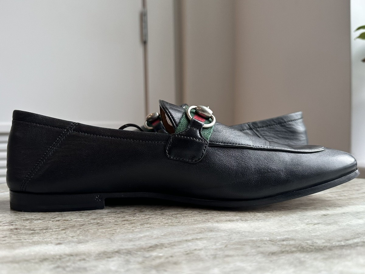 GUCCI BRIXTON Black Leather Web Horsebit Loafers US 8.5 Gucci 8 Jordaan $1050 GUCCI BRIXTON Black Leather Web Horsebit Loafers US 7.5  main image 2