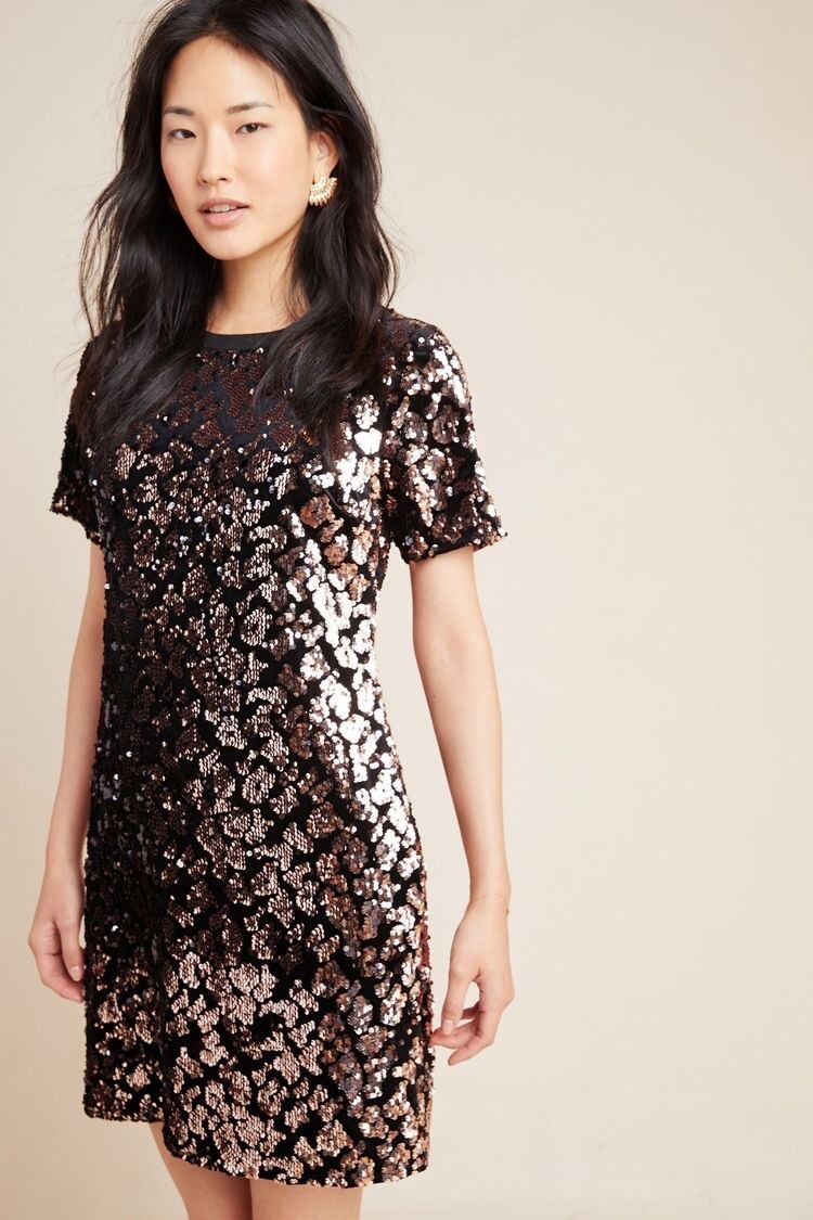 andi sequin tee dress Black Anthropologie Andi Sequined Tee Dress, , Large sz M