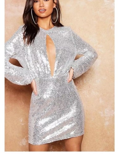 Boohoo Womens Sequin Keyhole Long 