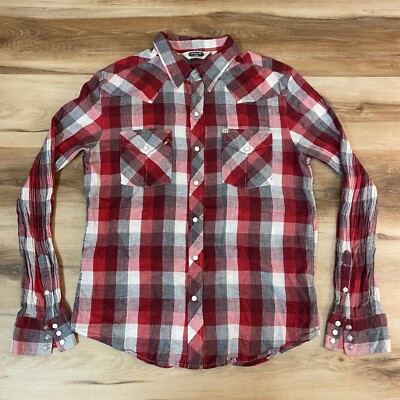Salt Valley Western Shirt Mens Large Red Plaid Pearl Snap Lightweight  Cotton