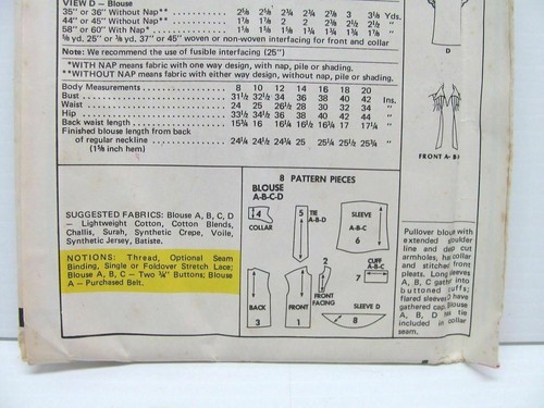 McCall's 4602 Sz 8 Misses Set of Blouses Carefree Sewing Pattern UNCUT #463 - - Picture 6 of 6