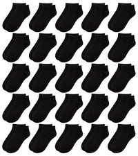 25 Pack Kids Low Cut Ankle Sock Boys Girls Athletic Socks 9-12 Years Black