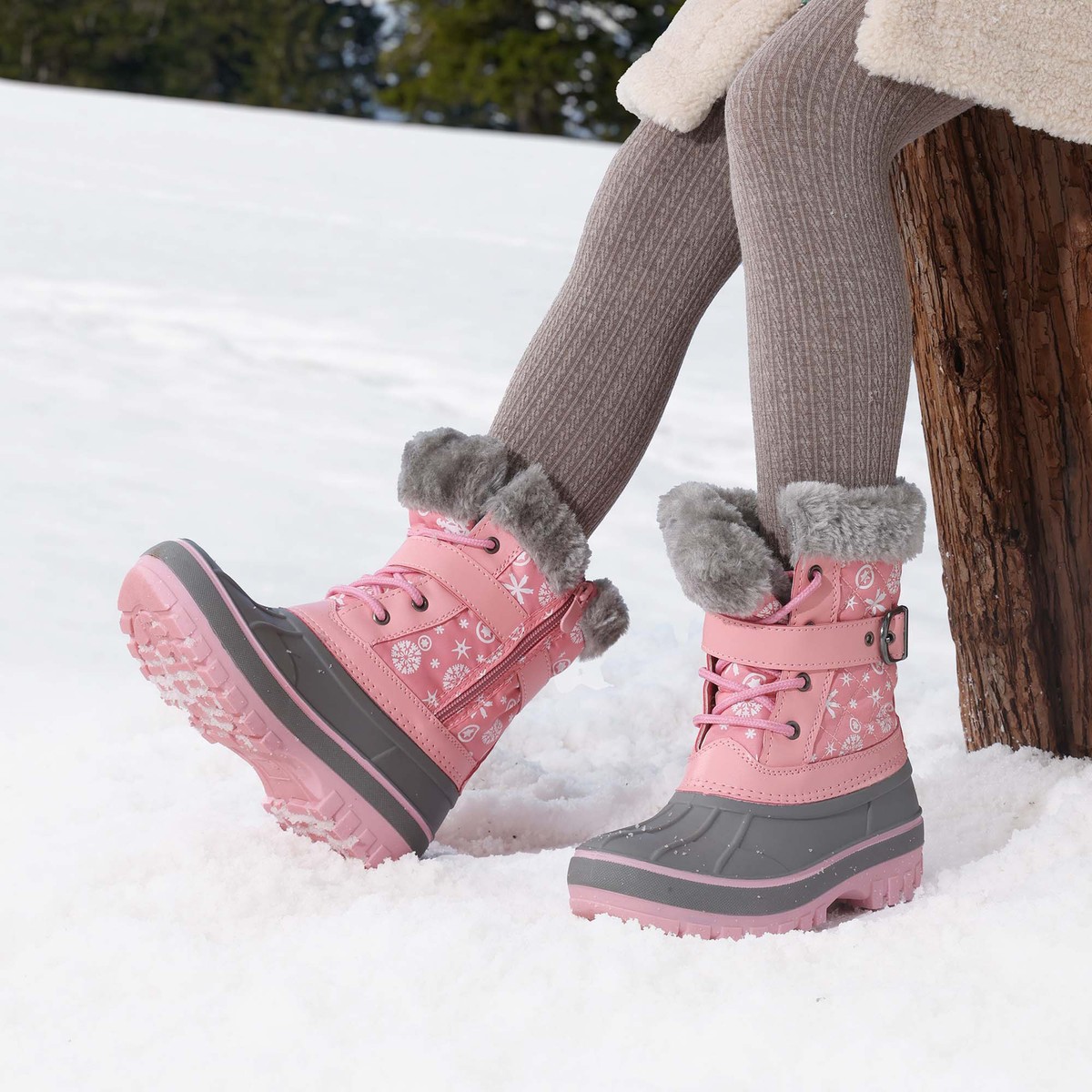 Boys Girls Youth Winter Snow Boots Faux Fur Lined Ankle Warm  display picture 2