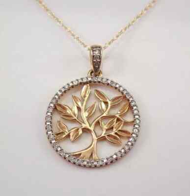 1.50Ct Round Cut Diamond Tree Of Life Pendant 14K Yellow Gold Finish Free Chain