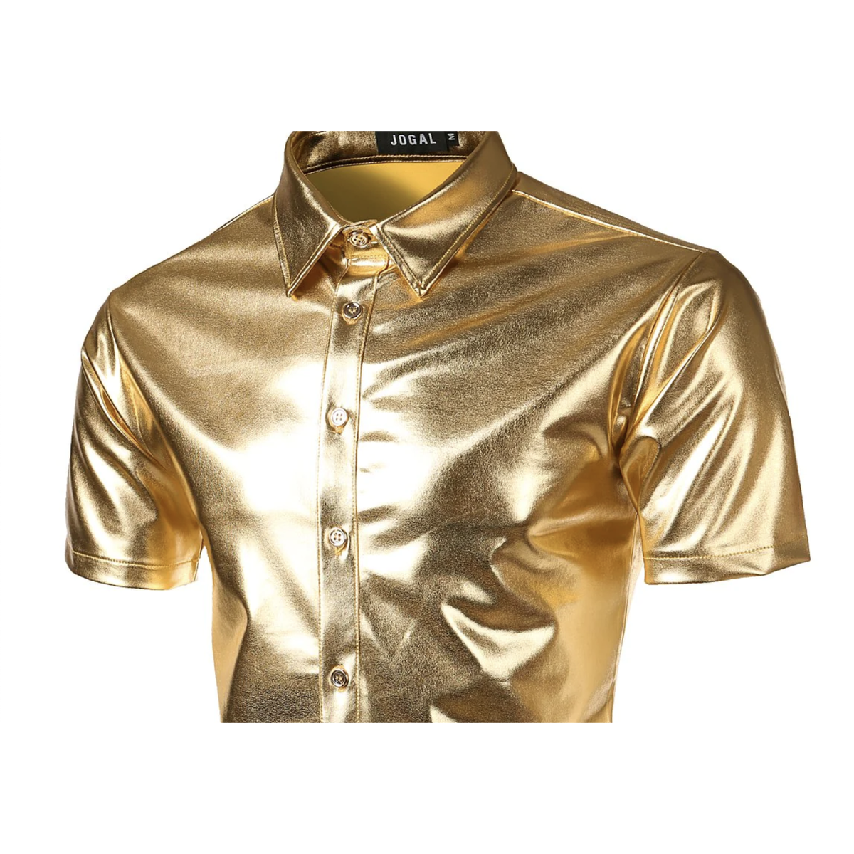 Men's LARGE Metallic GOLD SHIRT Button Down S/S Disco Nightclub Costume Party | eBay Men's LARGE Metallic GOLD SHIRT Button Down S/S Disco Nightclub Costume Party | eBay