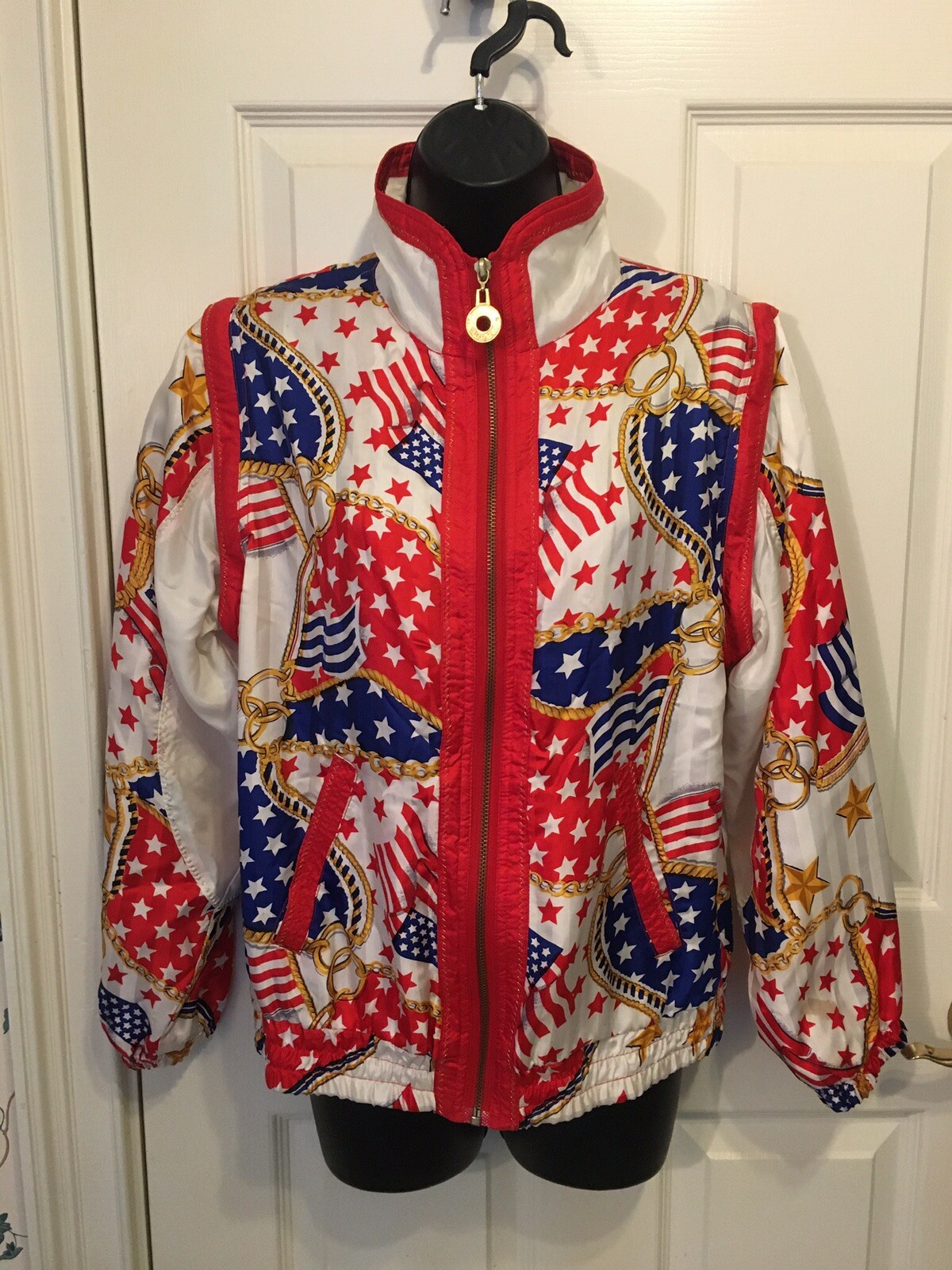 Ladies Red White Blue Flag Patriotic Jacket Vest Medi… Gem
