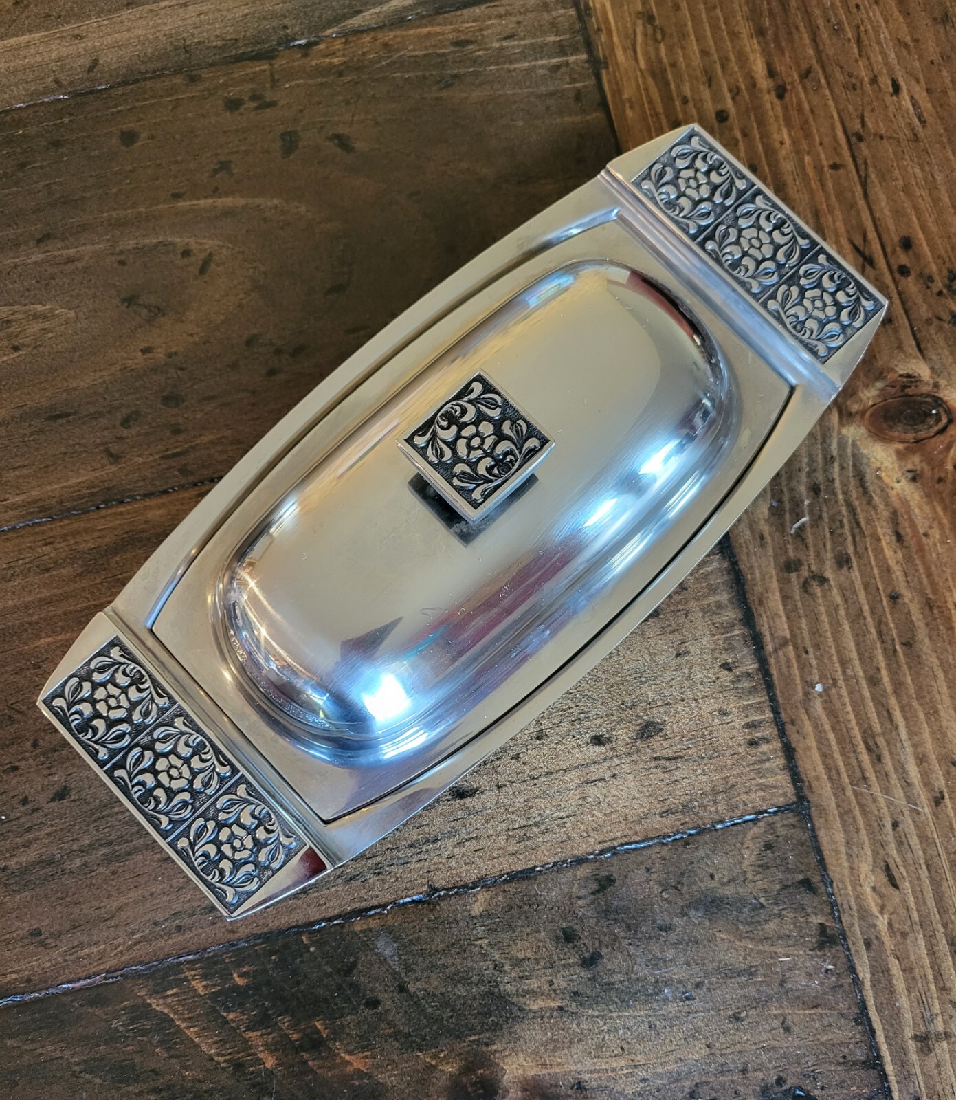 Vintage MCM Velvet stainless by Stanley Roberts covered butter dish