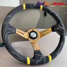 350mm Momo Ultra Orange Spoke Deep Dish Suede Racing Car Sport Steering Wheel