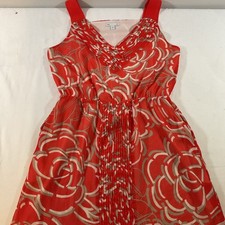 Gap Orange/White Sleeveless Fit & Flare Pleated Front Sheer Lined Dress Sz M I97