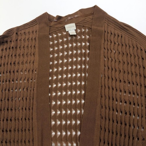 Chico's 2 Brown Geometric Rayon 3/4 Sleeve Cardigan Open Front Duster Sweater - Picture 9 of 13