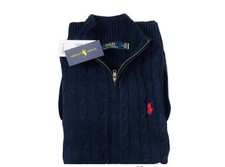 New Polo Ralph Lauren Long Sleeve Full Zip Cable-Knit Sweater-Navy Size-Large