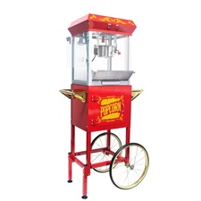 8oz Popper Popcorn Machine with Cart with Stainless-steel Kettle Red