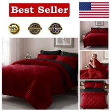 Complete Full Size Bedding Set - Stylish Red and Black Comforter with Pillows