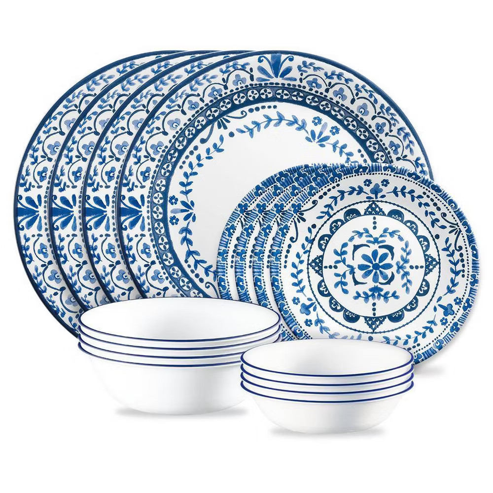 Corelle 16pc Vitrelle Portofino Dinnerware Set: White Floral Botanical ...