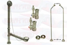Satin Brushed Nickel Clawfoot Drain, Supply & Stop Kit - Double Offset
